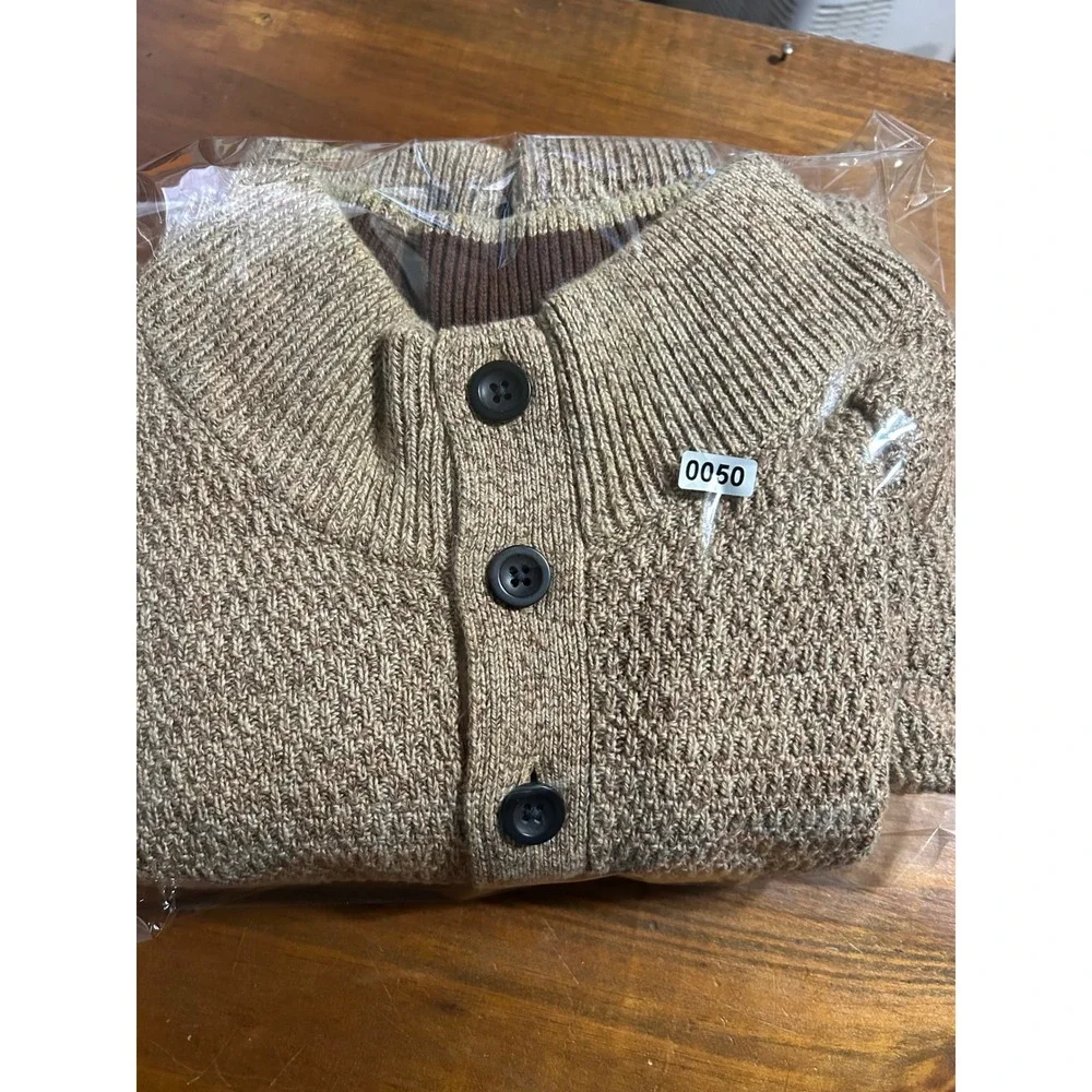 Chaps Mens 4XB Brown Marl Mock Neck Button Sweater Suede Elbow Patches 0050